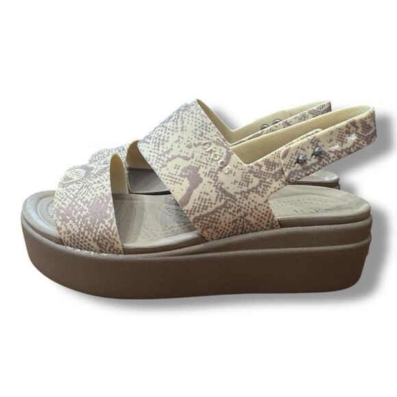 Crocs Brooklyn Snake Platform Wedge Sandals Tan Grey Summer Beach Women’s Size 7 - Picture 1 of 12